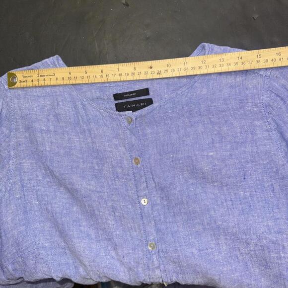 Tahari 100% Linen Blue Lightweight Boho Beach Quiet Luxury Minimalist Blouse 1X - Picture 6 of 14